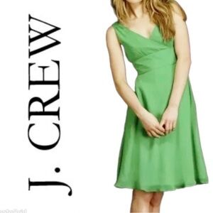 J. Crew NWT Green V-Neck Midi Dress 100% silk